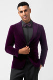 Dark Purple Peak Lapel One Button Velvet Men's Prom Blazer