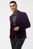 Dark Purple Peak Lapel One Button Velvet Men's Prom Blazer