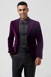 Dark Purple Peak Lapel One Button Velvet Men's Prom Blazer