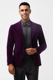 Dark Purple Peak Lapel One Button Velvet Men's Prom Blazer