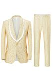 Champagne Shawl Lapel One Button Jacquard Men's Prom Suits