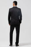 Dark Blue 3 Piece Peak Lapel Jacquard One Button Men's Prom Suits