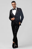 Peak Lapel Black Jacquard 3 Piece One Button Men's Prom Suits