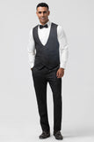 Black 3 Piece Peak Lapel Jacquard One Button Men's Prom Suits