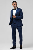 Black 3 Piece Peak Lapel Jacquard One Button Men's Prom Suits