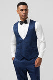 Dark Blue 3 Piece Peak Lapel Jacquard One Button Men's Prom Suits