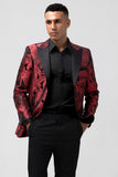 Peak Lapel Burgundy Jacquard One Button 2 Piece Men's Prom Suits