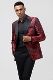 Peak Lapel Burgundy Jacquard One Button 2 Piece Men's Prom Suits