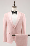 Light Pink 3 Piece Peak Lapel Jacquard One Button Men's Prom Suits