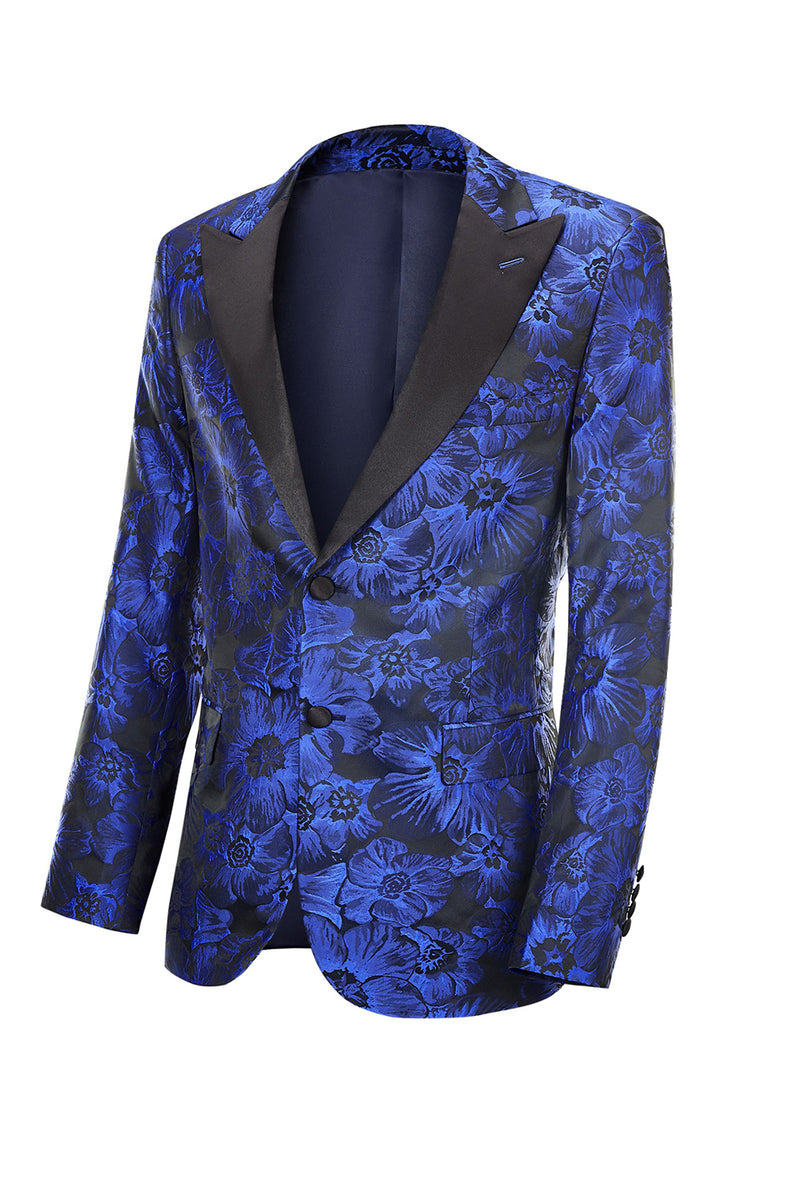 Load image into Gallery viewer, Peak Lapel Jacquard Royal Blue Single Breasted Men&#39;s Prom Blazer