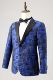 Royal Blue Jacquard Peak Lapel 2 Piece Men's Prom Suits