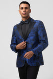 Royal Blue 2 Piece Peak Lapel Jacquard Men's Prom Suits