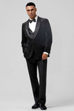 Black 3 Piece Shawl Lapel One Button Men's Wedding Suits