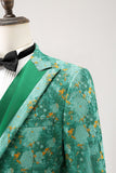 Green Peak Lapel  3 Piece Jacquard One Button Men's Prom Suits