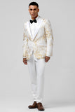 Champagne 2 Piece Peak Lapel One Button Jacquard Men's Prom Suits