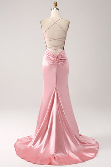 Blush Mermaid Spaghetti Straps Long Prom Dress