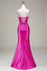 Load image into Gallery viewer, Mermaid Satin Spaghetti Straps Royal Blue Corset Prom Dress with Slit