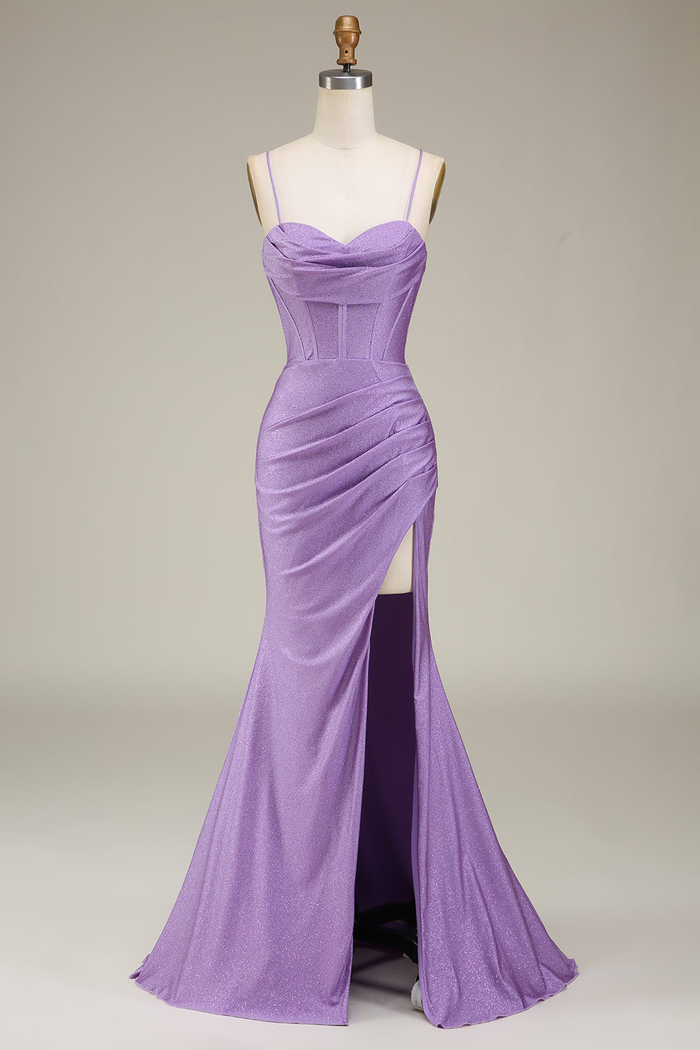 Satin Spaghetti Straps Lilac Corset Prom Dress