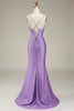 Load image into Gallery viewer, Satin Spaghetti Straps Lilac Corset Prom Dress