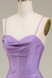 Satin Spaghetti Straps Lilac Corset Prom Dress