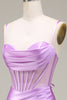 Load image into Gallery viewer, Mermaid Satin Spaghetti Straps Lilac Corset Prom Dress with Slit