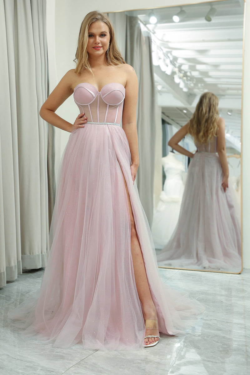 ZAPAKA Women Light Pink Prom Dress with Corset Tulle Sweetheart Party Dress  – Zapaka CA