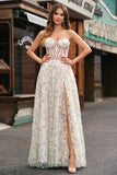 Light Green A-Line Strapless Corset Prom Dress with Embroider