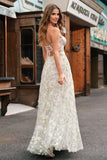 Light Green A-Line Strapless Corset Prom Dress with Embroider