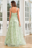 Purple A Line Square Neck Corset Long Prom Dress with 3D Butterflies