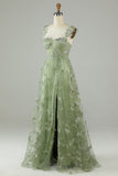 Purple A Line Square Neck Corset Long Prom Dress with 3D Butterflies