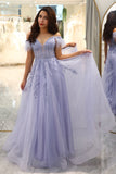 A-Line Cold Shoulder Lilac Corset Prom Dress with Appliques