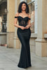 Load image into Gallery viewer, Glitter Mermaid Off the Shoulder Black Long Prom Dress