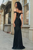 Load image into Gallery viewer, Glitter Mermaid Off the Shoulder Black Long Prom Dress