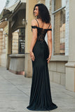 Glitter Mermaid Off the Shoulder Black Long Prom Dress