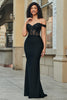 Load image into Gallery viewer, Glitter Off the Shoulder Black Mermaid Long Prom Dress