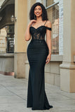 Glitter Mermaid Off the Shoulder Black Long Prom Dress