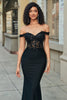 Load image into Gallery viewer, Glitter Off the Shoulder Black Mermaid Long Prom Dress
