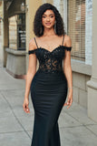 Glitter Mermaid Off the Shoulder Black Long Prom Dress