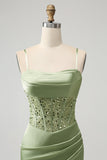 Glitter Sage Bodycon Sequin Corset Short Homecoming Dress with Slit