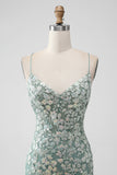 Grey Green Bodycon Lace-up Back Short Homecoming Dress with Sequin Appliqued