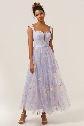 Light Purple Long Prom Dress with Embroidery