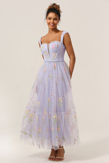 Light Purple Long Prom Dress with Embroidery
