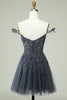 Load image into Gallery viewer, Navy Spaghetti Straps Short Graduation Dress with Appliques