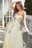 Green Spaghetti Straps Prom Dress With 3D Flowers