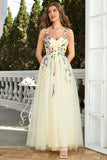 Champagne Spaghetti Straps Prom Dress With 3D Flowers