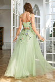 A Line Purple Spaghetti Straps Prom Dress With 3D Flowers