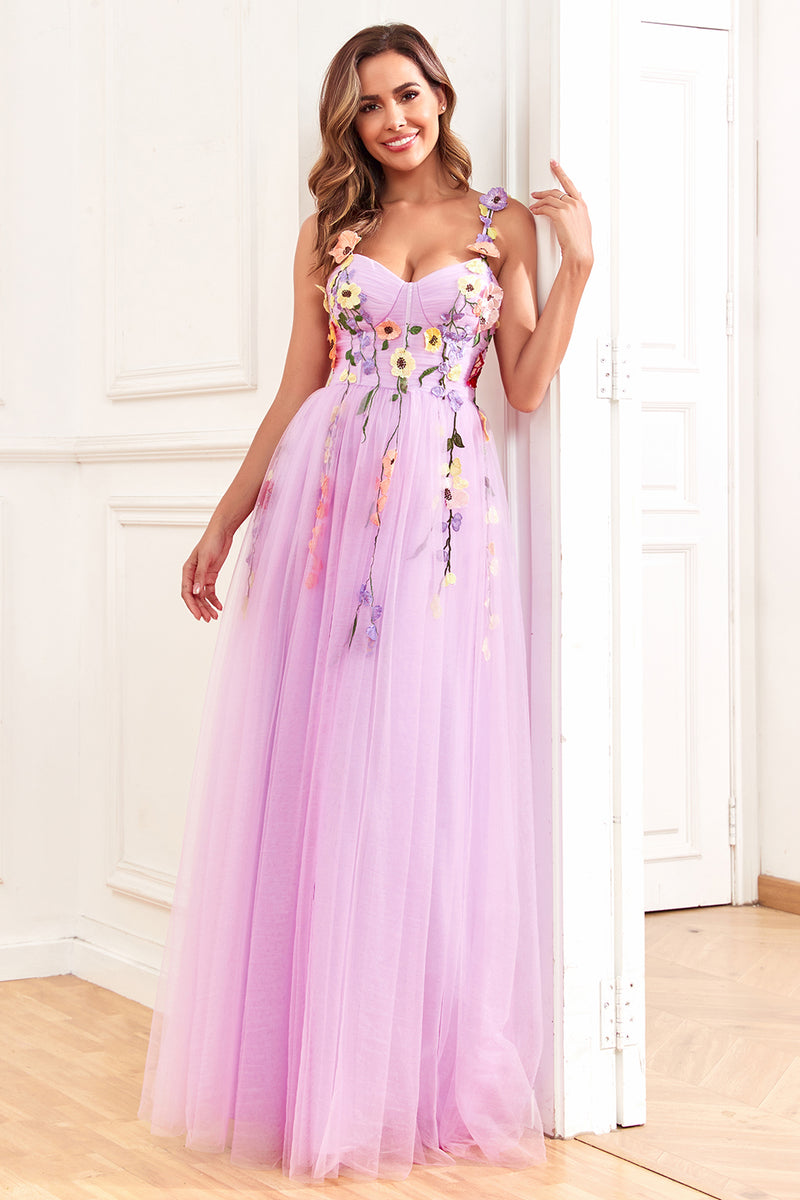 Load image into Gallery viewer, Champagne Spaghetti Straps Prom Dress With 3D Flowers