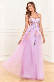 Champagne Spaghetti Straps Prom Dress With 3D Flowers