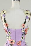 A Line Purple Spaghetti Straps Prom Dress With 3D Flowers