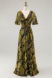 Burnout Velvet Golden Purple A Line Mother of the Bride Dress